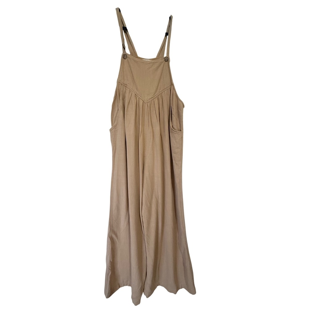 Kori Women's Tan‎ Overalls Jumpsuit Button Accents Casual Wide Leg Medium